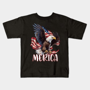 Eagle American Flag USA Flag 4th of july Merica Kids T-Shirt
